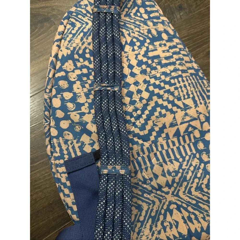Kavu Sling Bag Canvas Rope Backpack Geometric Shape Pattern Blue Apricot